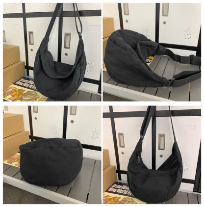 Simple and casual black canvas shoulder bag - Image 4