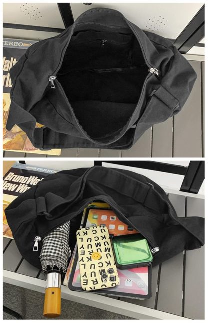 Simple and casual black canvas shoulder bag - Image 2