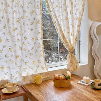 Floral translucent long curtain