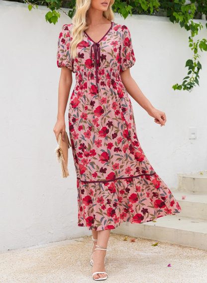 Floral Print V Neck Dress - Image 7