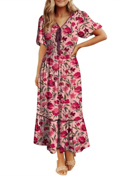 Floral Print V Neck Dress - Image 6