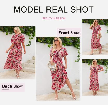 Floral Print V Neck Dress - Image 4