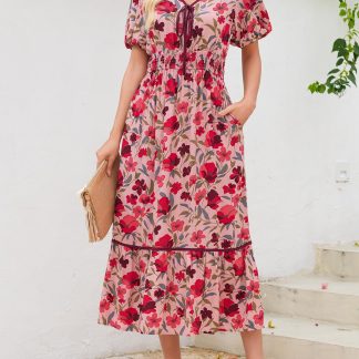Floral Print V Neck Dress
