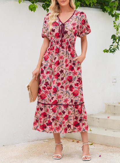 Floral Print V Neck Dress