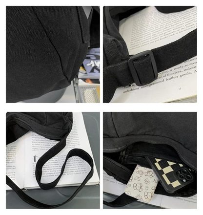 Simple and versatile black canvas shoulder bag - Image 6