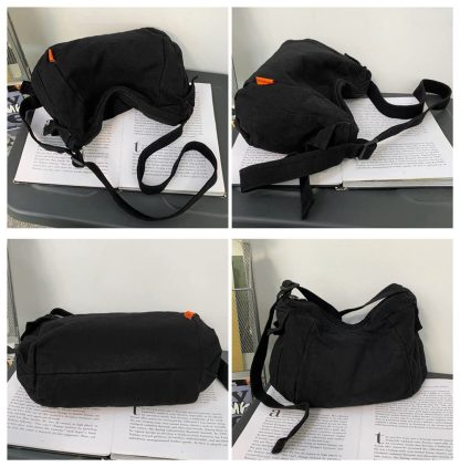 Simple and versatile black canvas shoulder bag - Image 4