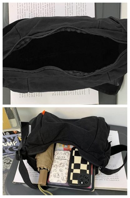 Simple and versatile black canvas shoulder bag - Image 2
