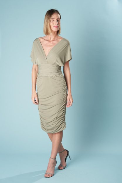 Batwing Sleeve Deep V Dress - Image 3