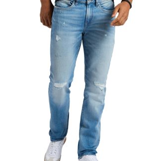Distressed washed straight jeans