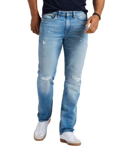 Distressed washed straight jeans