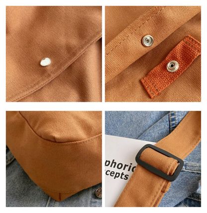 Khaki Canvas Casual Shoulder Bag - Image 6
