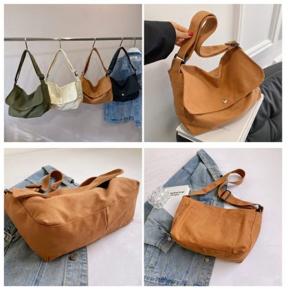 Khaki Canvas Casual Shoulder Bag - Image 4