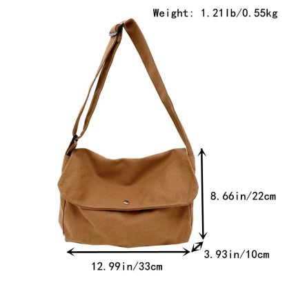 Khaki Canvas Casual Shoulder Bag - Image 3