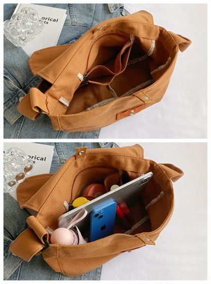 Khaki Canvas Casual Shoulder Bag - Image 2
