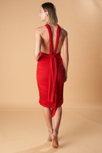 Halter neck off shoulder red dress - Image 6
