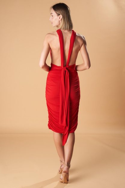 Halter neck off shoulder red dress - Image 2