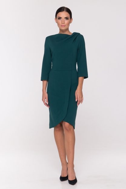 Dark green asymmetric pleated dress - Image 6