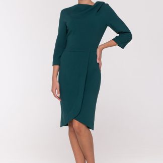 Dark green asymmetric pleated dress