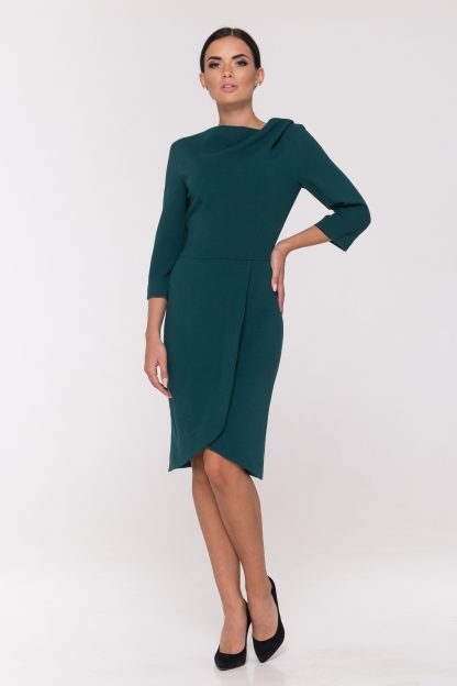 Dark green asymmetric pleated dress