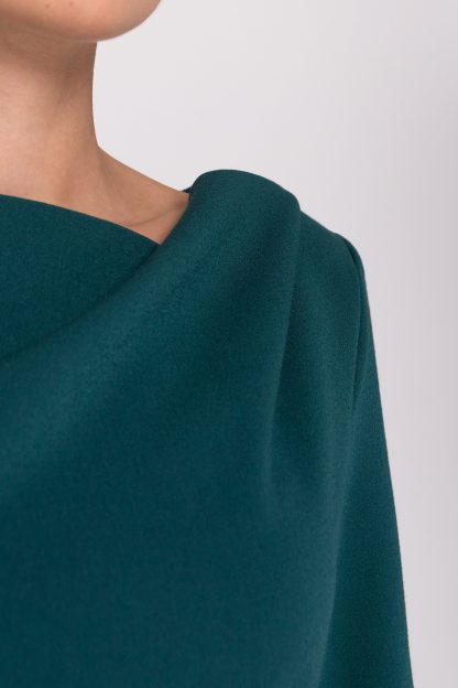Dark green asymmetric pleated dress - Image 3