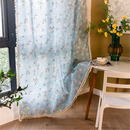 Light blue floral curtains - Image 4