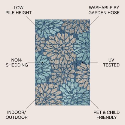 Blues Floral Outdoor Woven Art Rug - Image 9