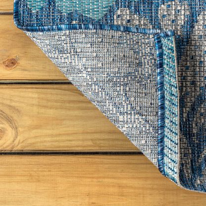 Blues Floral Outdoor Woven Art Rug - Image 7
