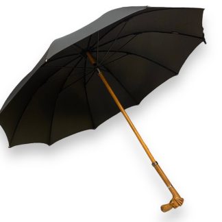 Hand-carved wooden dog head long handle umbrella