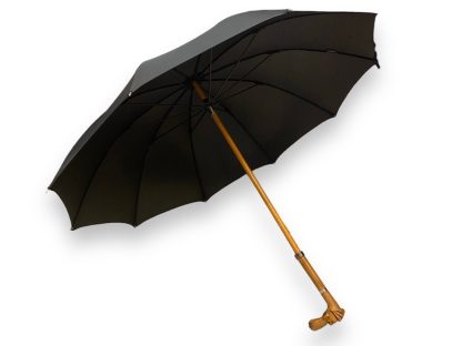 Hand-carved wooden dog head long handle umbrella
