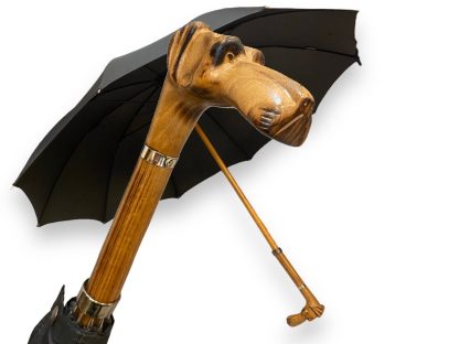 Hand-carved wooden dog head long handle umbrella - Image 3