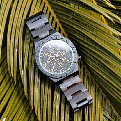 Rune pattern dial dark wood watch - Image 2