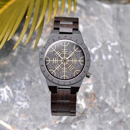 Rune pattern dial dark wood watch - Image 3