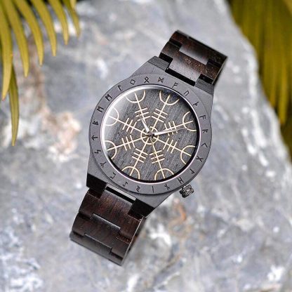 Rune pattern dial dark wood watch - Image 4