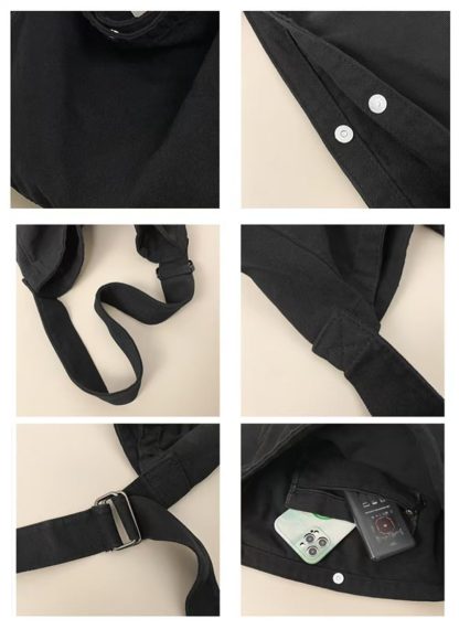 Black canvas casual shoulder bag - Image 6