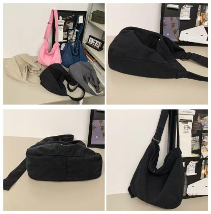 Black canvas casual shoulder bag - Image 4