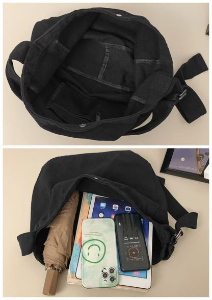 Black canvas casual shoulder bag - Image 2