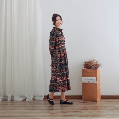 Geometric print lapel dress - Image 4