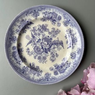 Blue and white flower and bird pattern dinner plate