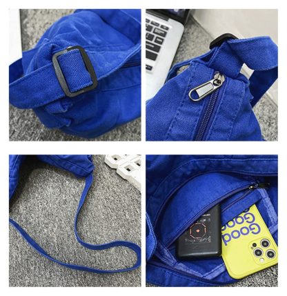 Dark blue canvas casual shoulder bag - Image 6