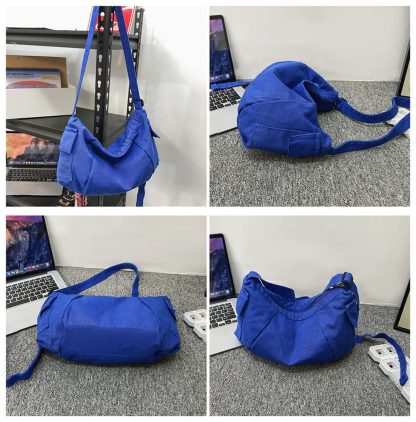 Dark blue canvas casual shoulder bag - Image 4