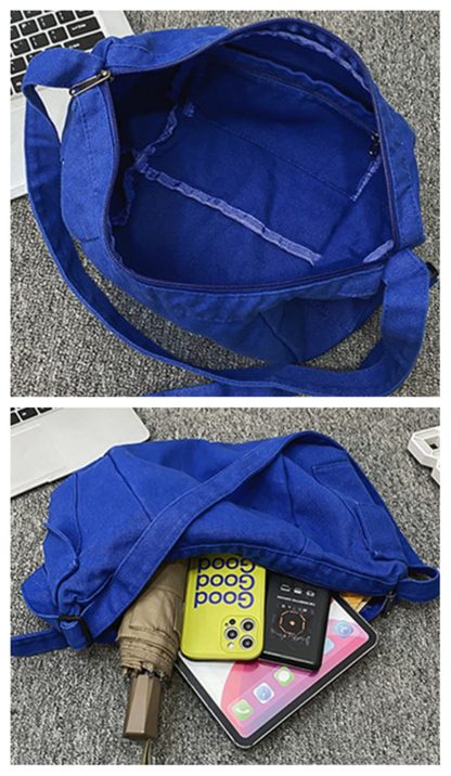 Dark blue canvas casual shoulder bag - Image 2