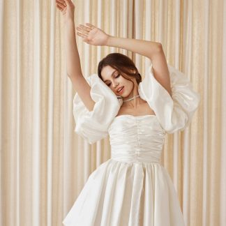 French Retro Puff Sleeve Wedding Dress
