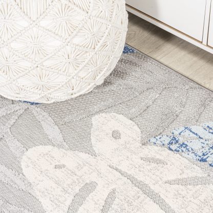 Tropical Plant Print Outdoor Woven Rug - Image 4
