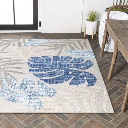 Tropical Plant Print Outdoor Woven Rug - Image 2