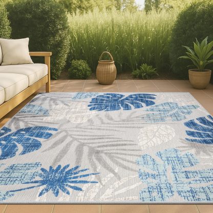 Tropical Plant Print Outdoor Woven Rug - Image 12