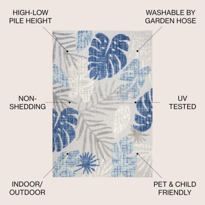 Tropical Plant Print Outdoor Woven Rug - Image 11