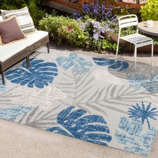 Tropical Plant Print Outdoor Woven Rug