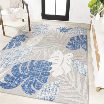 Tropical Plant Print Outdoor Woven Rug - Image 9