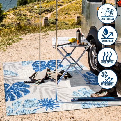 Tropical Plant Print Outdoor Woven Rug - Image 6