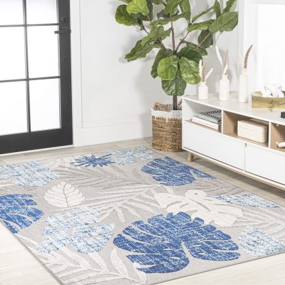 Tropical Plant Print Outdoor Woven Rug - Image 5